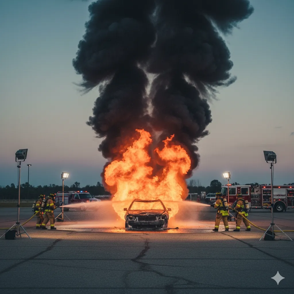 爆破特效場景-火燒車-消防演練示意圖
